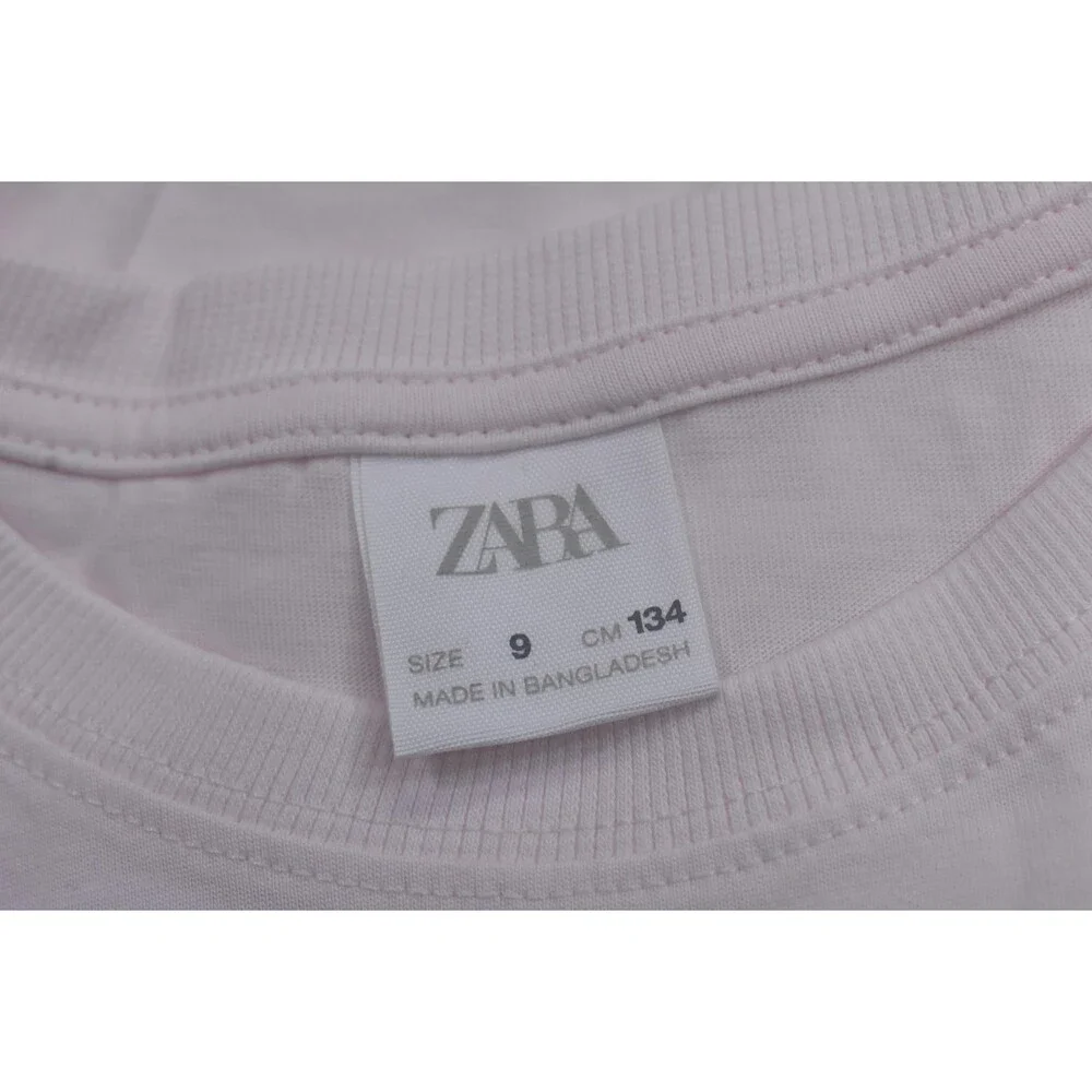 ZARA Shorts Set Girls 9-10 Years Pink White Graphic Tee Sweatshirt 3pc Outfit